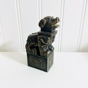 Vintage Bronze Chinese Guardian Lion Foo Dog Small Figurine